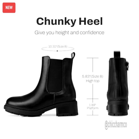 Women's Chelsea Boots Slip On Chunky Heel Platform Ankle Booties Lug Sole - Picture 4 of 7